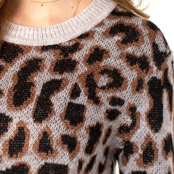 NEW Liverpool Brown Leopard High Low Crew Neck Sweater - Picture 4 of 4